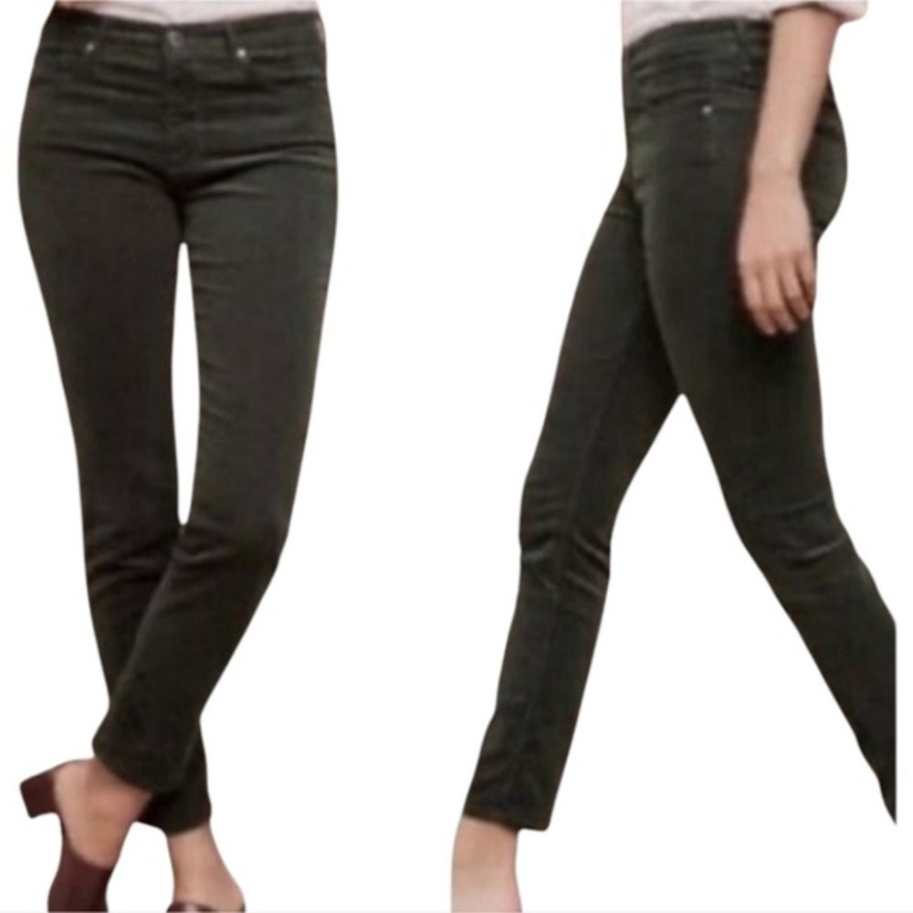 AG Adriano Goldschmied Stevie Ankle Slim Straight‎ Velvet Pants Charcoal Grey 25